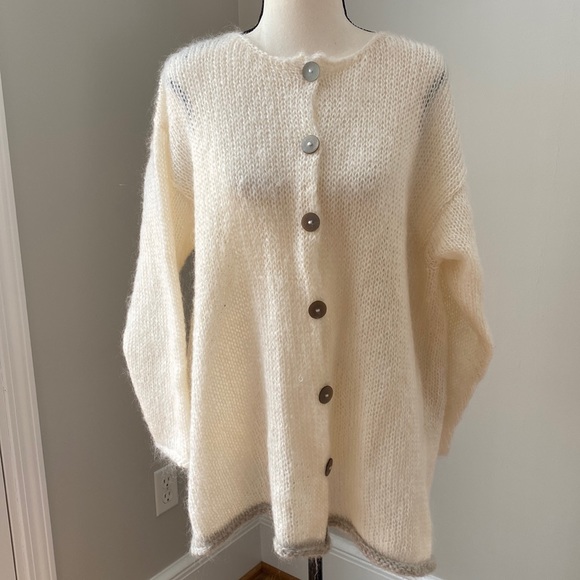 Sweaters - Handmade wool sweater cardigan neutral coastal grandma Small lightweight
